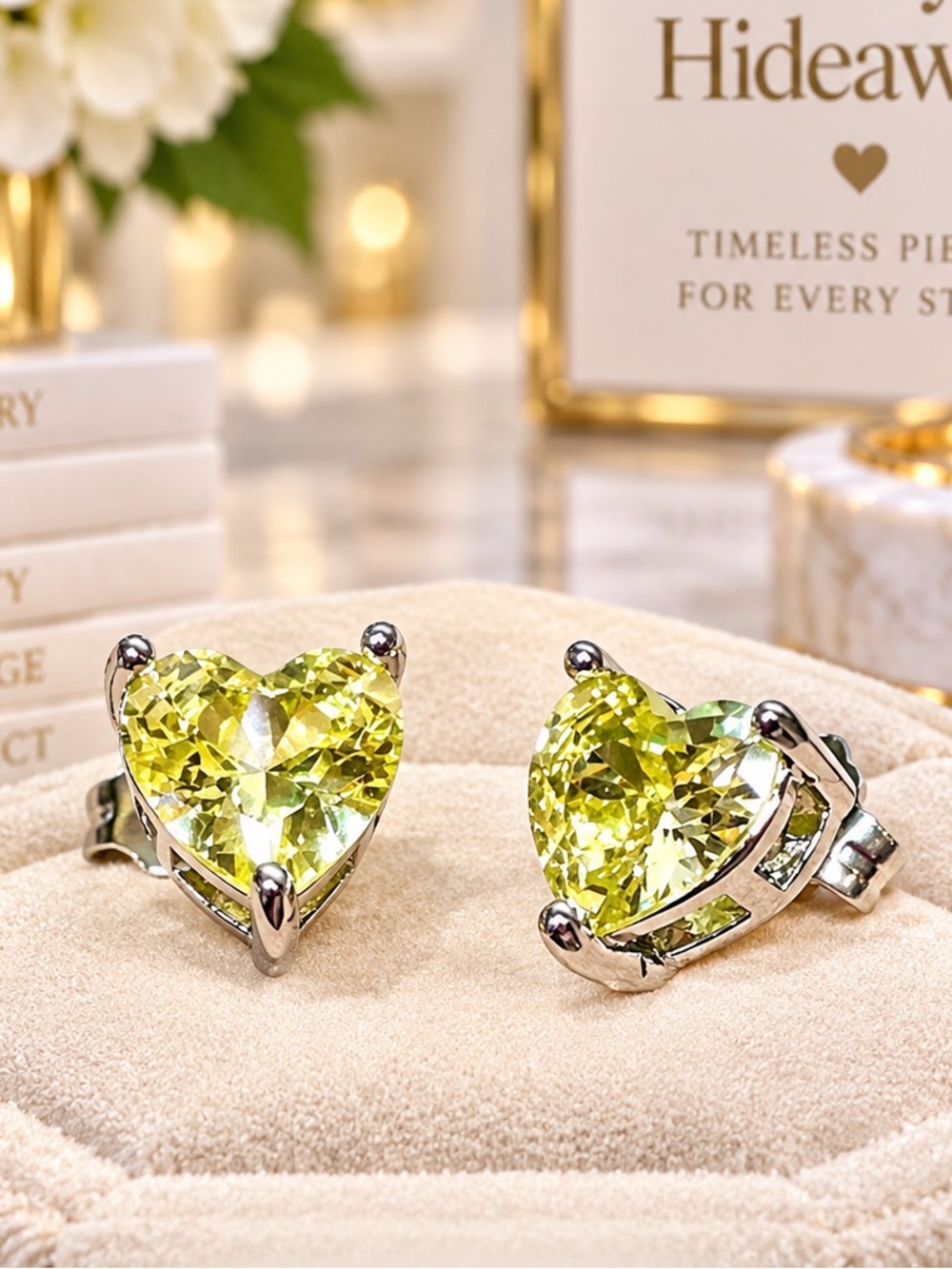 Heart-Shaped Peridot Green Stud Earrings | Sterling Silver Posts | NIB